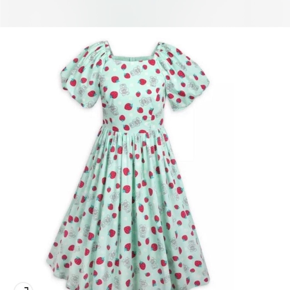 Disney Mint Puff-Sleeve Strawberry Print Maxi Dress